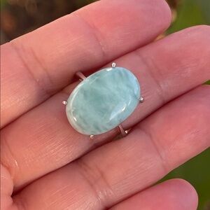 NWT Large Natural Larimar 18.2X13 in 925 Sterling Silver Ring Size 5